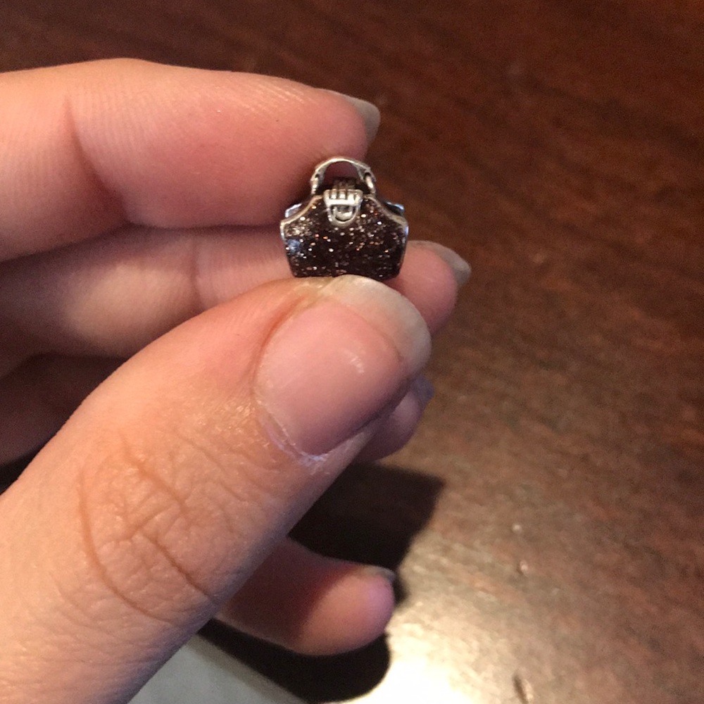 Silver Sparkly Purple Purse Handbag Charm Compatible with Pandora